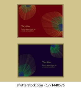 Set of two abstract peacock feather backgrounds/cards in warm rosewood and cool navy blue color.
