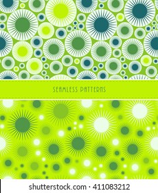 A set of two abstract seamless patterns, stylized aquatic life form floating in swarm, in a fresh green color palette