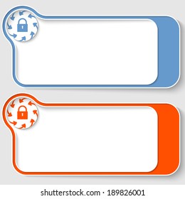 set of two abstract text boxes with arrows and lock icon