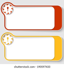 set of two abstract text boxes with arrows and exclamation mark