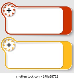 set of two abstract text boxes with arrows and plus sign