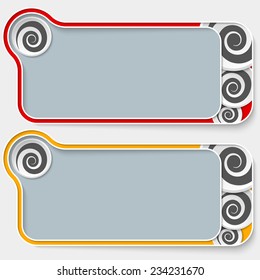 set of two abstract text boxes and spiral