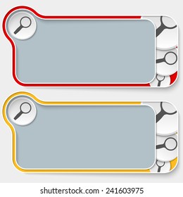 set of two abstract text boxes and magnifier