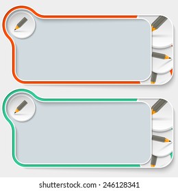 set of two abstract text boxes and pencil