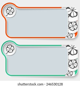 set of two abstract text boxes and cloverleaf