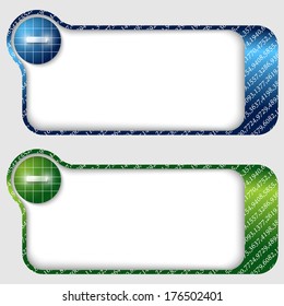 set of two abstract text frames with minus sign