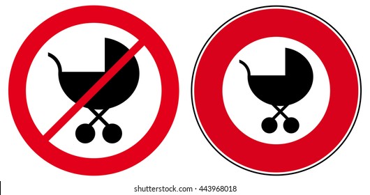 Set two access prohibition signs strollers prams vector icon
