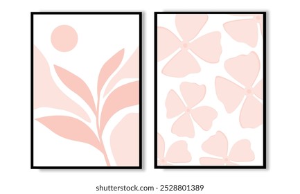 Conjunto de duas flores rosa estética arte da parede para menina. Vetor de impressão e cartaz de paredes infantis