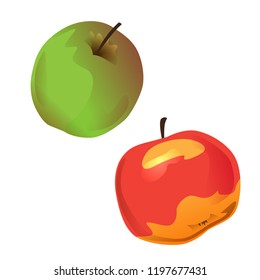 Set of two apples, green and red. Vector illustration. Isolated object on white background. Elements for design of Thanksgiving Day, on fall theme.
