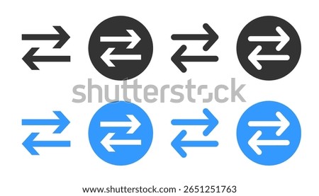 Set of two arrow switch. Flat vector icon representing transfer, swap, exchange, spin, or flip actions. Vector button isolated on transparent background. EPS10