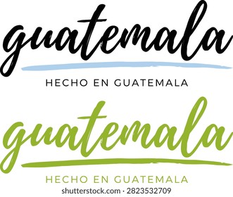 A set of two artistic, hand-lettered typographic designs featuring the word Guatemala in black and olive green, accompanied by the phrase Hecho en Guatemala, isolated on a clean, solid white background.