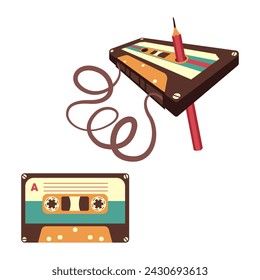 Set of two audio cassettes. Vector illustration in 90s style.