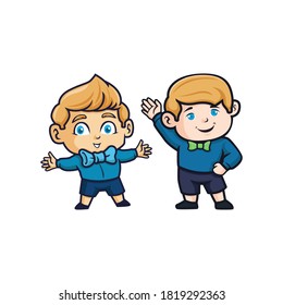 Set of two baby boy characters. Vector illustrations