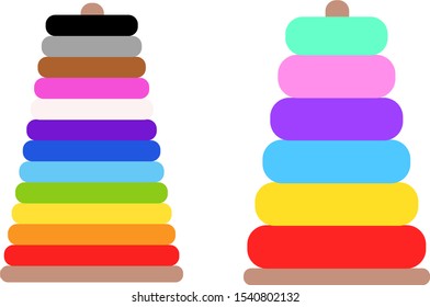 Set of two baby stacker toys vector icon illustration. 