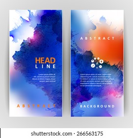 set of two banners, abstract headers with blue blots 