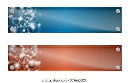 Set of two banners with bubbles and glass panel