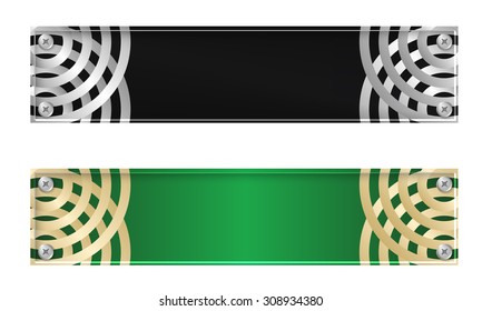 Set of two banners with circular abstract sample and glass panel