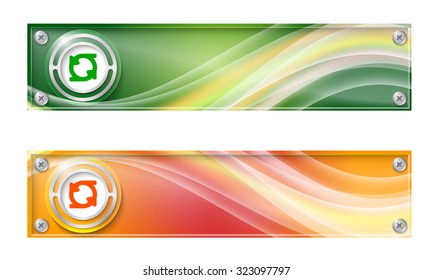 Set of two banners with colored rainbow and arrows