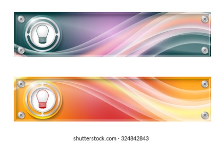 Set of two banners with colored rainbow and bulb