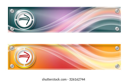 Set of two banners with colored rainbow and arrow