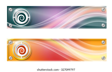 Set of two banners with colored rainbow and spiral