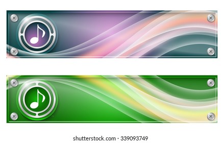 Set of two banners with colored rainbow and music symbol