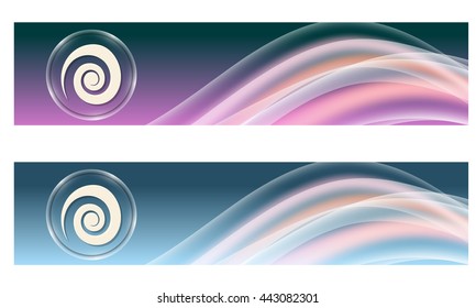 Set of two banners with colored rainbow and spiral