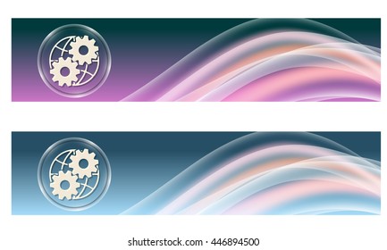 Set of two banners with colored rainbow and cogwheels