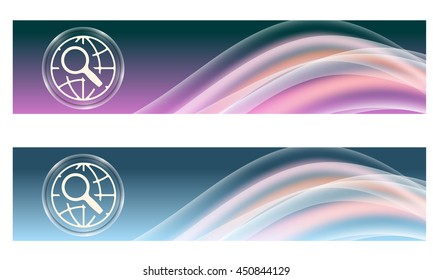 Set of two banners with colored rainbow and globe and magnifier
