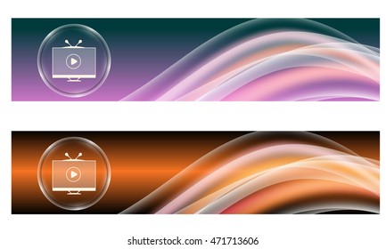 Set of two banners with colored rainbow and monitor