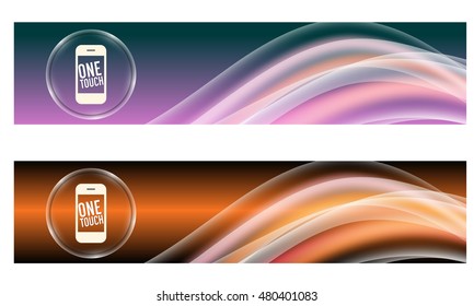 Set of two banners with colored rainbow and phone