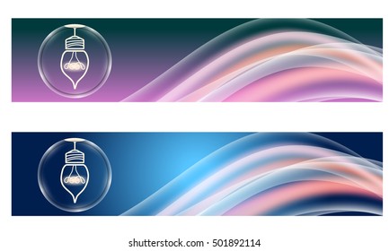 Set of two banners with colored rainbow and  bulb symbol