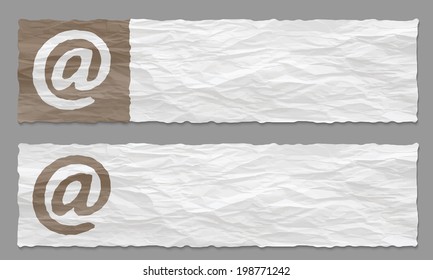 set of two banners with crumpled paper and email symbol