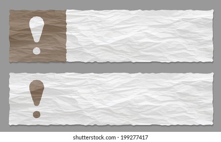 set of two banners with crumpled paper and exclamation mark