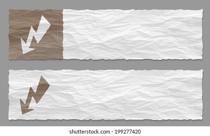 set of two banners with crumpled paper and flash