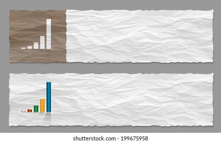 set of two banners with crumpled paper and graph