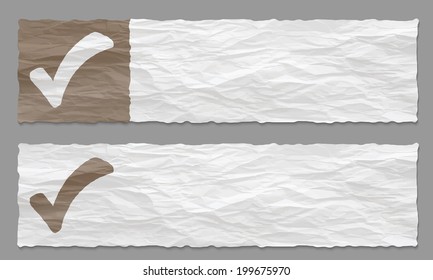 set of two banners with crumpled paper and check box