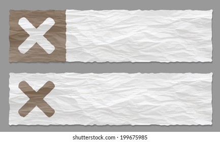 set of two banners with crumpled paper and ban symbol