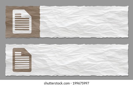 set of two banners with crumpled paper and document icon