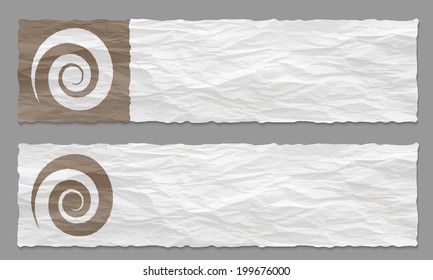 set of two banners with crumpled paper and spiral