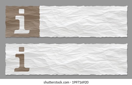 set of two banners with crumpled paper and info symbol