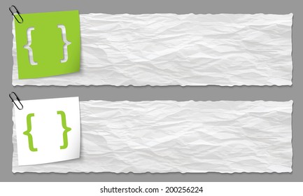 set of two banners with crumpled paper and brackets