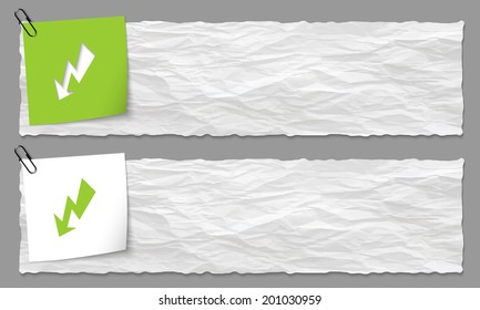 set of two banners with crumpled paper and flash