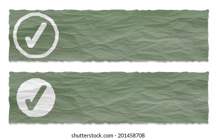 set of two banners with crumpled paper and check box