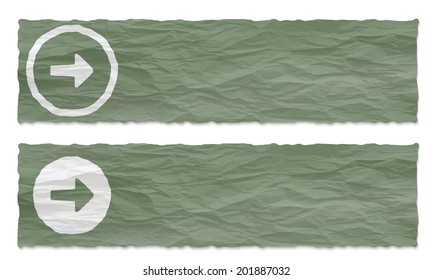 set of two banners with crumpled paper and arrows