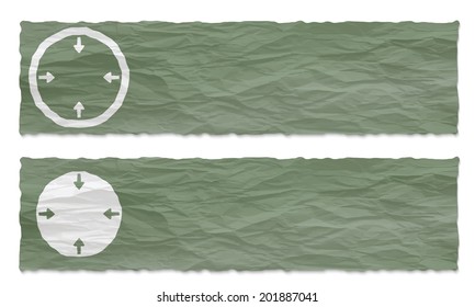 set of two banners with crumpled paper and arrows