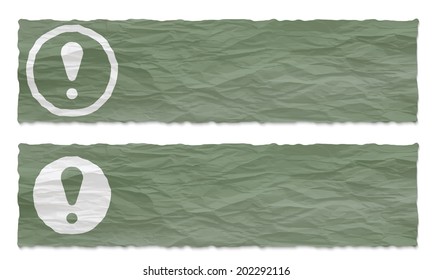 set of two banners with crumpled paper and exclamation mark