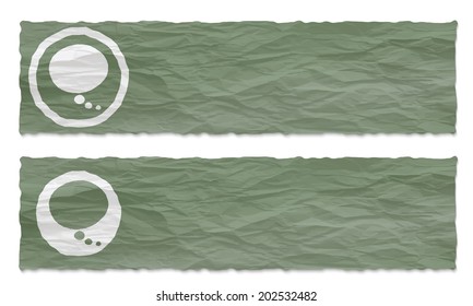 set of two banners with crumpled paper and speech bubble