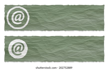 set of two banners with crumpled paper and email symbol