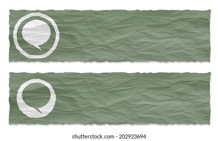 set of two banners with crumpled paper and speech bubble